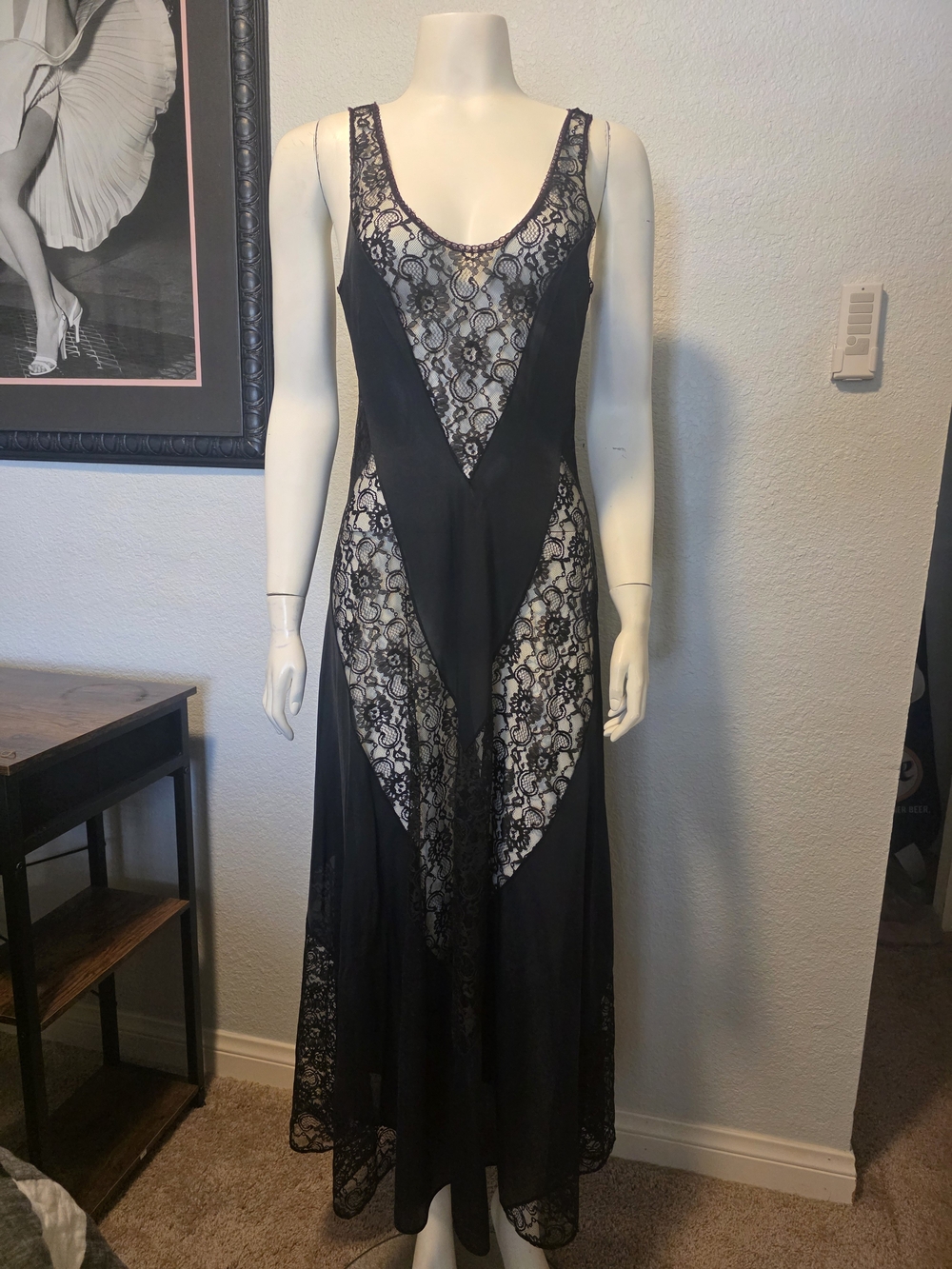 Frederick's of Hollywood Vintage Black Lace Inset Maxi Dress